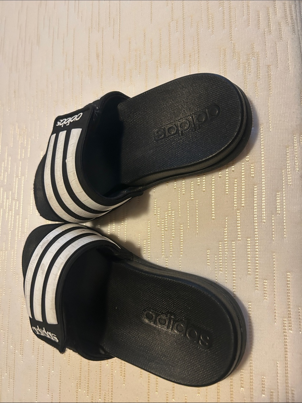adidas Black Slides with White Stripes - Kids